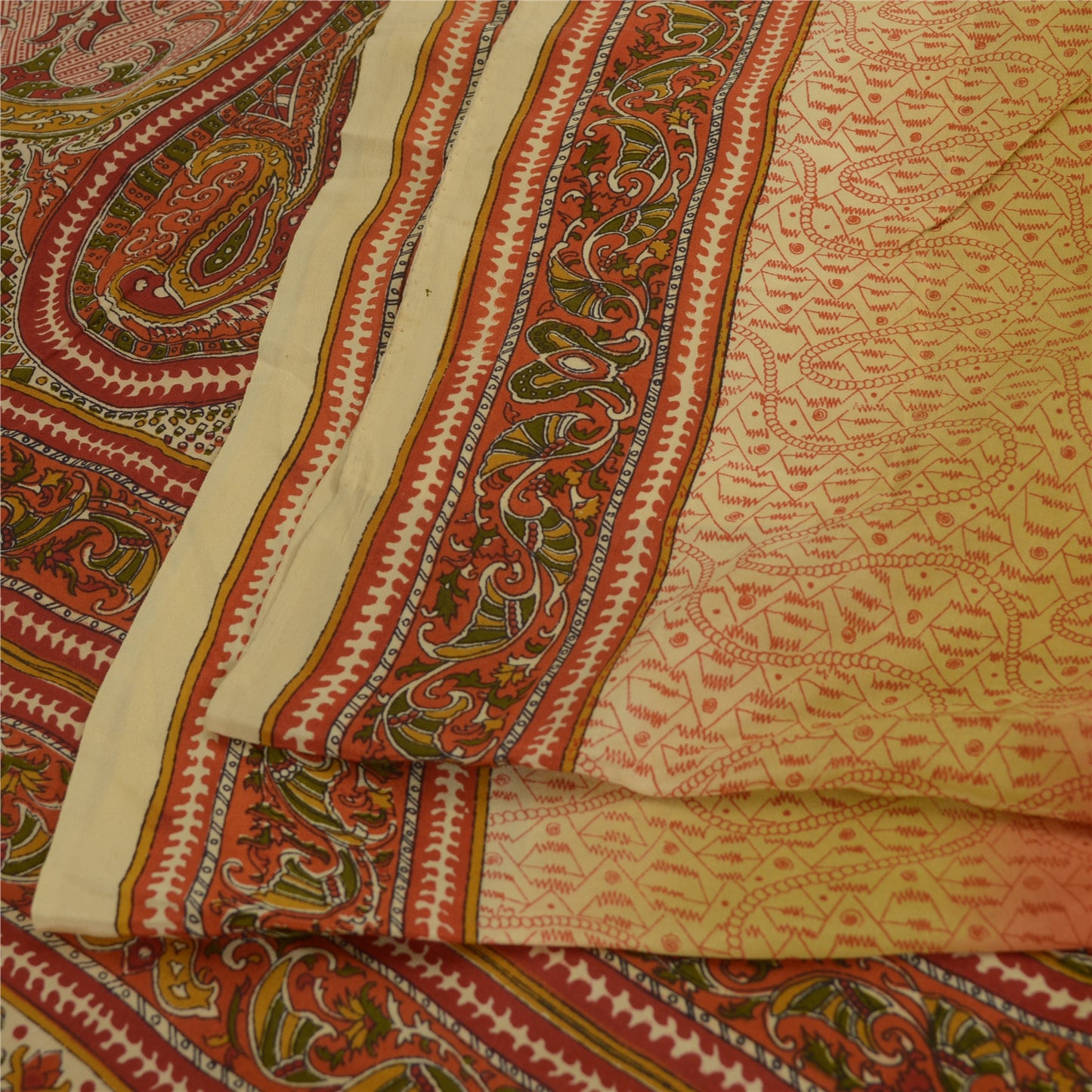 Sanskriti Vintage Sarees Indian Orange Pure Crepe Silk Printed Sari Craft Sustainable Fabric