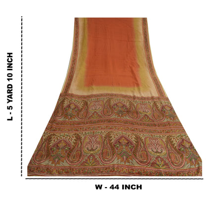 Sanskriti Vintage Sarees Indian Orange Pure Crepe Silk Printed Sari Craft Sustainable Fabric