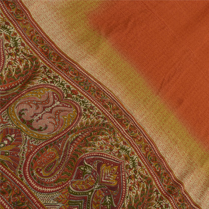 Sanskriti Vintage Sarees Indian Orange Pure Crepe Silk Printed Sari Craft Sustainable Fabric