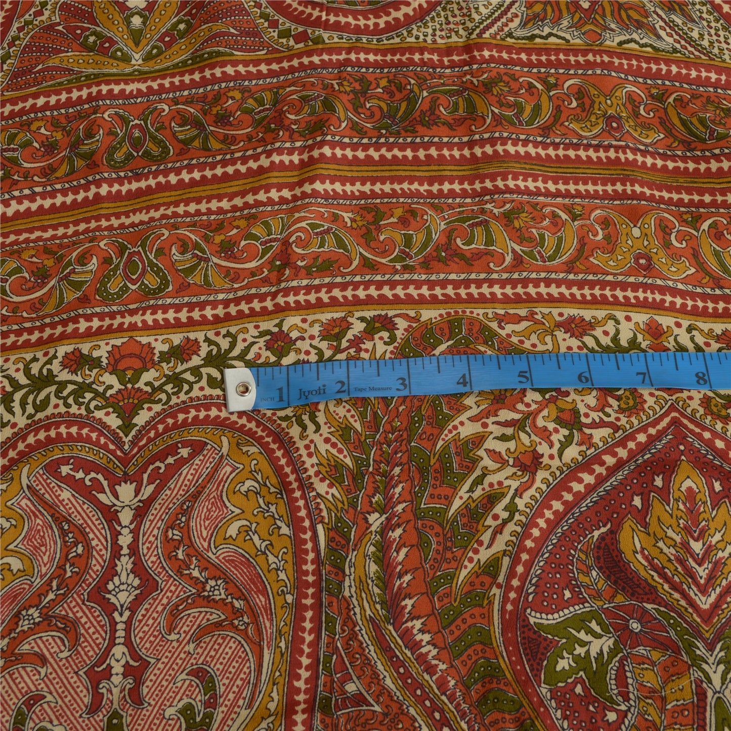 Sanskriti Vintage Sarees Indian Orange Pure Crepe Silk Printed Sari Craft Sustainable Fabric