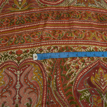 Sanskriti Vintage Sarees Indian Orange Pure Crepe Silk Printed Sari Craft Sustainable Fabric
