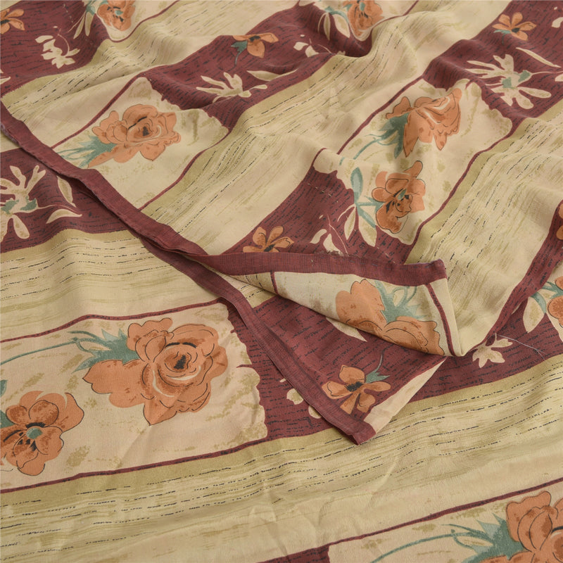 Sanskriti Vintage Sarees Multi 100% Ren Crepe Silke Trykt Sari Håndværk Bæredygtigt Stoff