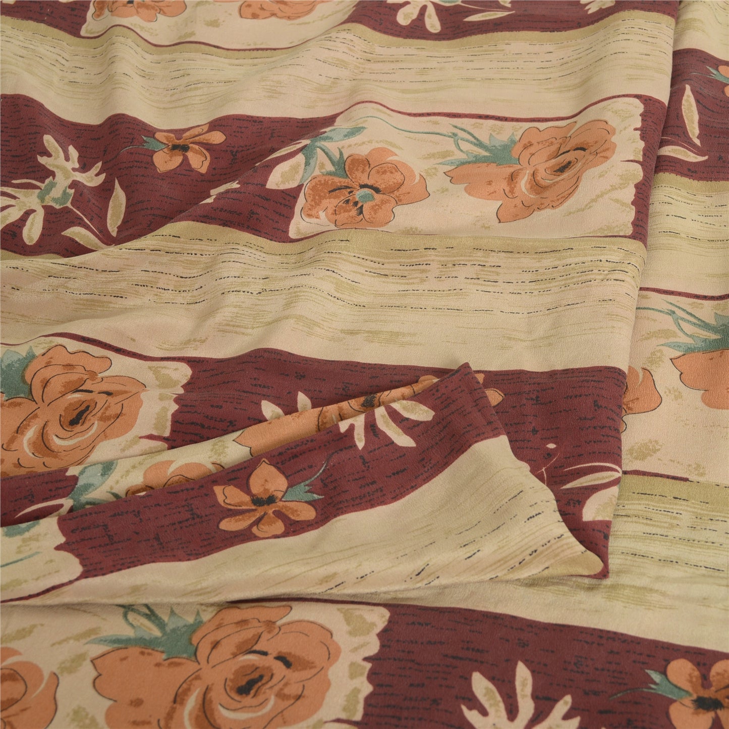 Sanskriti Vintage Sarees Multi 100% Pure Crepe Silk Printed Sari Craft Sustainable Fabric