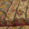 Sanskriti Vintage Sarees Hand Beads Pure Crepe/Net Print Fabic Patch Sari Sustainable Fabric