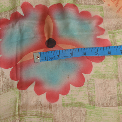 Sanskriti Vintage Sarees Orange 100% Pure Crepe Silk Printed Sari Craft Sustainable Fabric