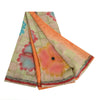 Sanskriti Vintage Sarees Orange 100% Pure Crepe Silk Printed Sari Craft Sustainable Fabric