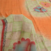 Sanskriti Vintage Sarees Orange 100% Pure Crepe Silk Printed Sari Craft Sustainable Fabric