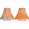 Sanskriti Vintage Sarees Orange 100% Pure Crepe Silk Printed Sari Craft Sustainable Fabric