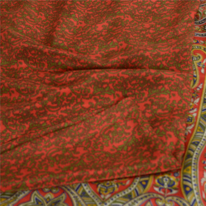 Sanskriti Vintage Sarees Orange 100% Pure Crepe Silk Printed Sari Craft Sustainable Fabric