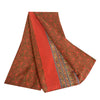 Sanskriti Vintage Sarees Orange 100% Pure Crepe Silk Printed Sari Craft Sustainable Fabric