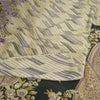 Sanskriti Vintage Sarees Ivory/Black Printed Pure Crepe Silk Sari Craft Sustainable Fabric