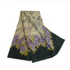 Sanskriti Vintage Sarees Ivory/Black Printed Pure Crepe Silk Sari Craft Sustainable Fabric