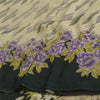 Sanskriti Vintage Sarees Ivory/Black Printed Pure Crepe Silk Sari Craft Sustainable Fabric