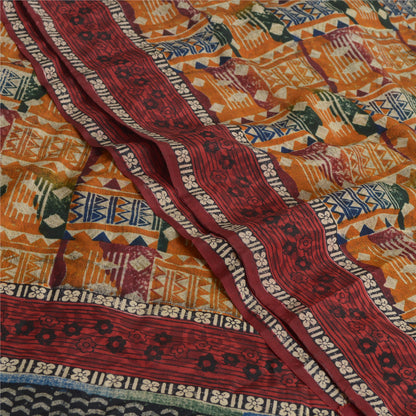 Sanskriti Vintage Sarees Multi Pure Crepe Silk Geometric Print Sari Craft Sustainable Fabric