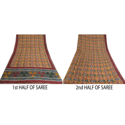 Sanskriti Vintage Sarees Multi Pure Crepe Silk Geometric Print Sari Craft Sustainable Fabric