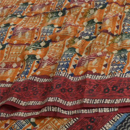 Sanskriti Vintage Sarees Multi Pure Crepe Silk Geometric Print Sari Craft Sustainable Fabric