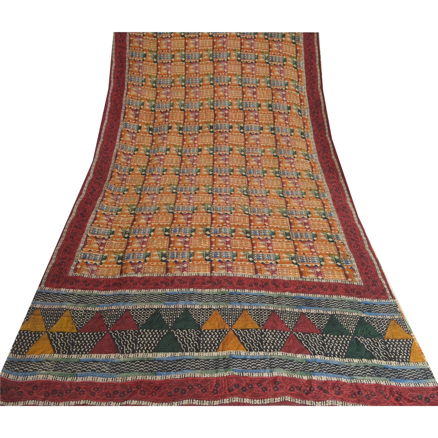 Sanskriti Vintage Sarees Multi Pure Crepe Silk Geometric Print Sari Craft Sustainable Fabric