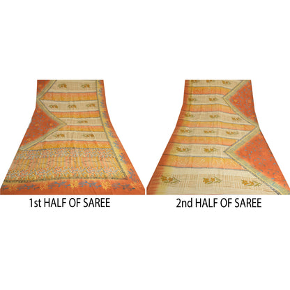 Sanskriti Vintage Sarees Indian Multi Pure Crepe Silk Printed Sari Craft Sustainable Fabric
