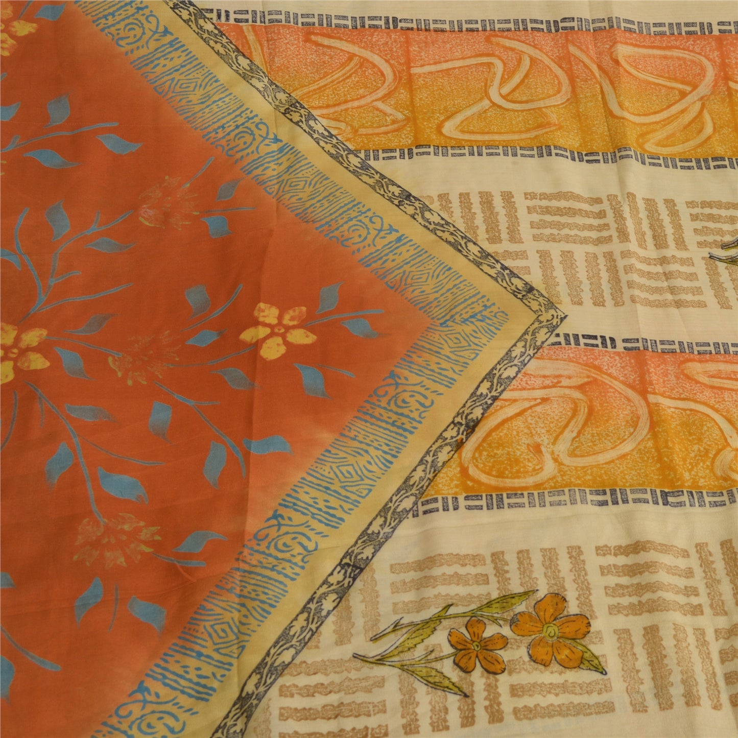 Sanskriti Vintage Sarees Indian Multi Pure Crepe Silk Printed Sari Craft Sustainable Fabric