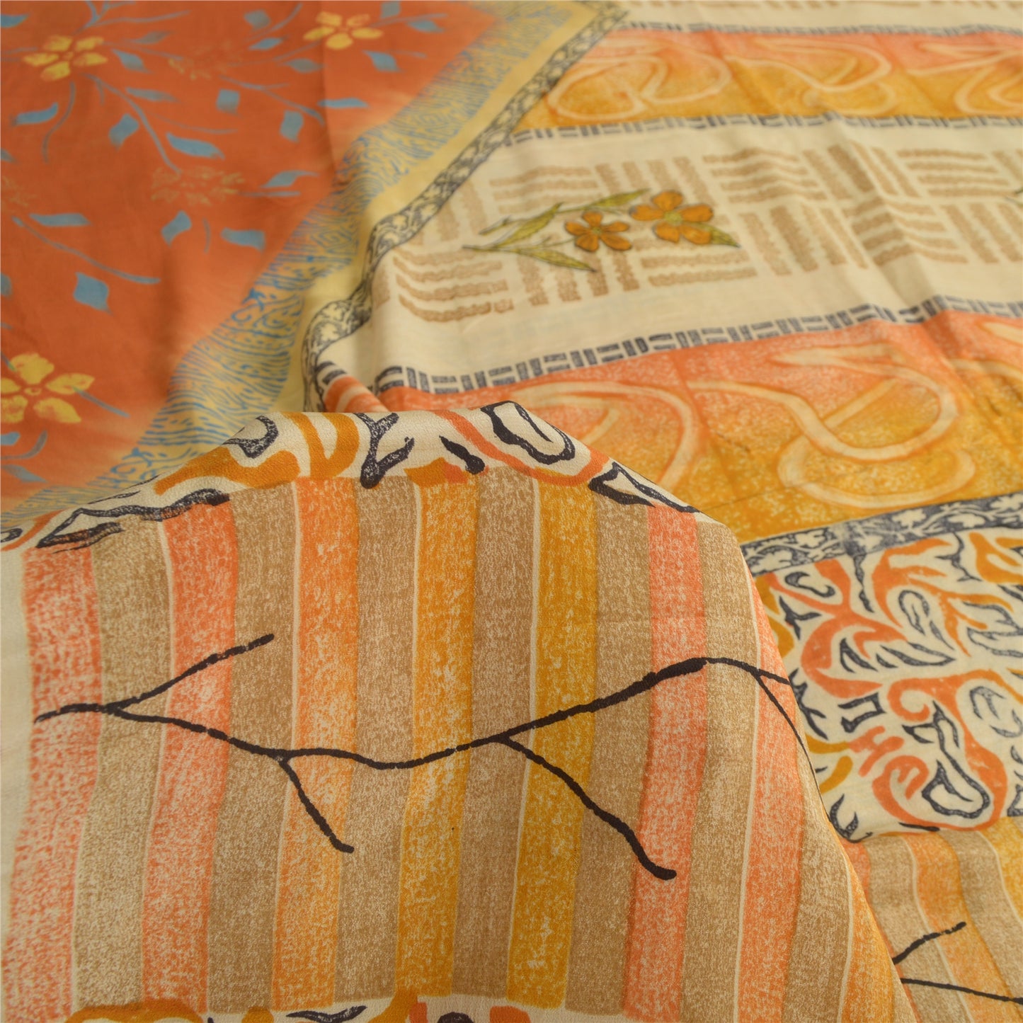 Sanskriti Vintage Sarees Indian Multi Pure Crepe Silk Printed Sari Craft Sustainable Fabric