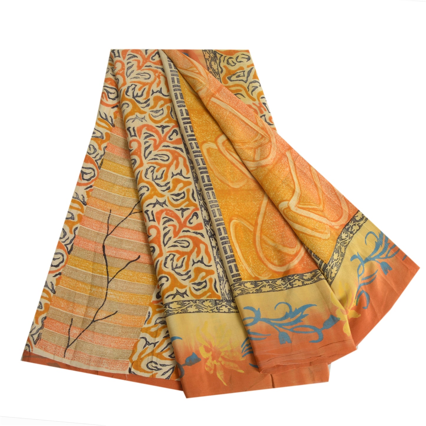Sanskriti Vintage Sarees Indian Multi Pure Crepe Silk Printed Sari Craft Sustainable Fabric