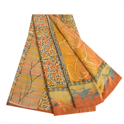 Sanskriti Vintage Sarees Indian Multi Pure Crepe Silk Printed Sari Craft Sustainable Fabric