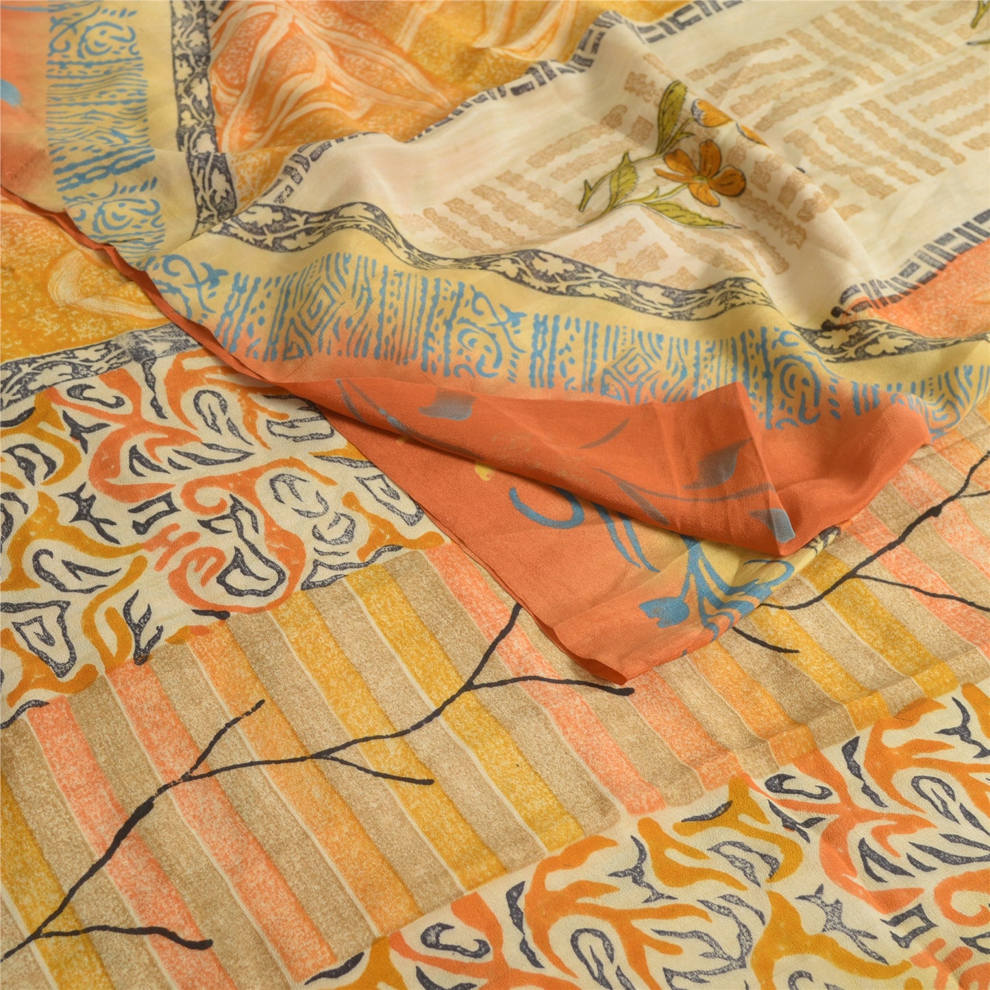 Sanskriti Vintage Sarees Indian Multi Pure Crepe Silk Printed Sari Craft Sustainable Fabric