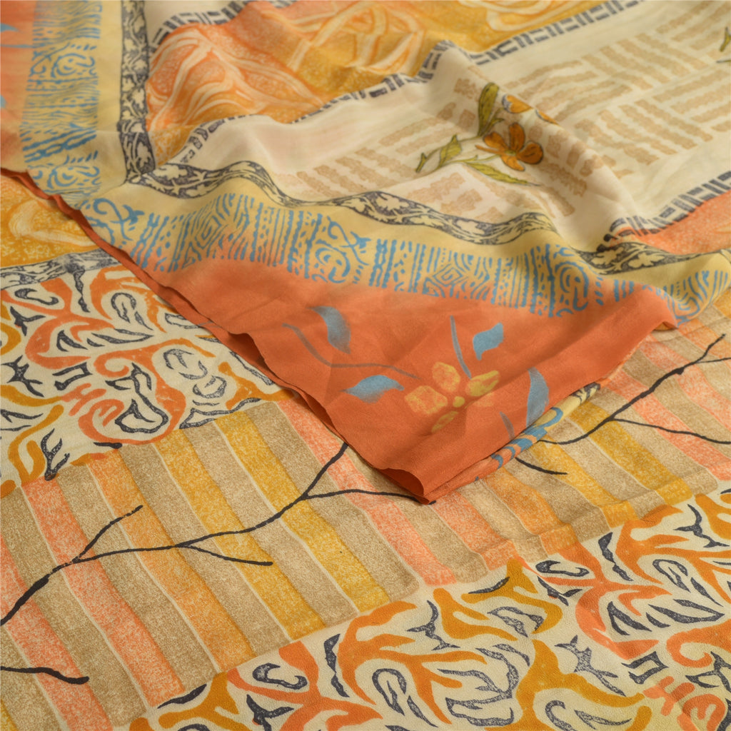 Sanskriti Vintage Sarees Indian Multi Pure Crepe Silk Printed Sari Craft Sustainable Fabric