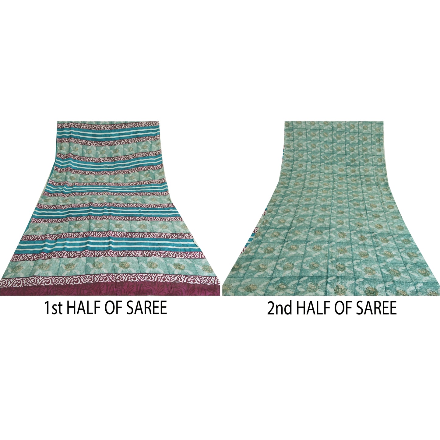 Sanskriti Vintage Sarees Indian Blue Pure Crepe Silk Printed Sari Craft Sustainable Fabric