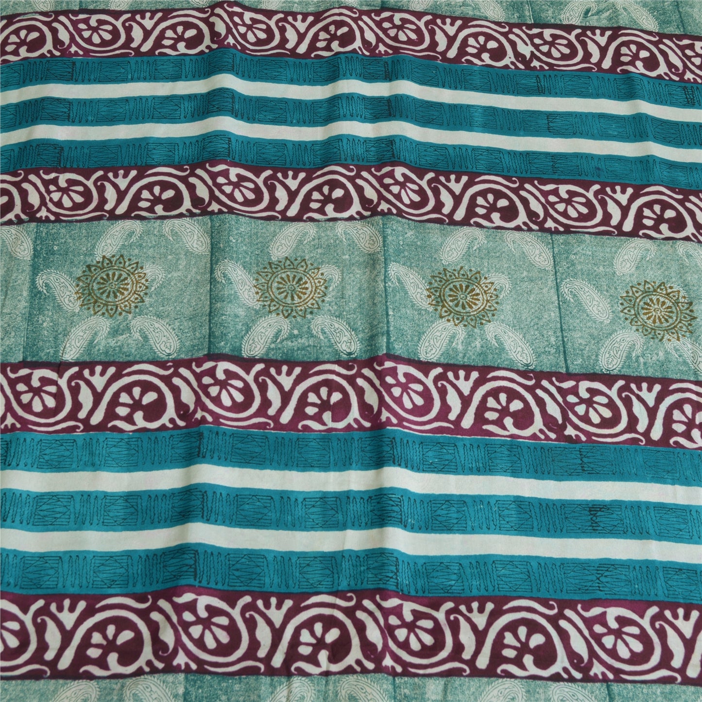 Sanskriti Vintage Sarees Indian Blue Pure Crepe Silk Printed Sari Craft Sustainable Fabric