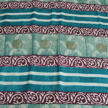Sanskriti Vintage Sarees Indian Blue Pure Crepe Silk Printed Sari Craft Sustainable Fabric