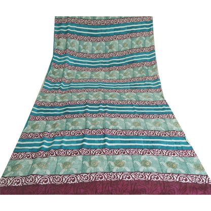 Sanskriti Vintage Sarees Indian Blue Pure Crepe Silk Printed Sari Craft Sustainable Fabric