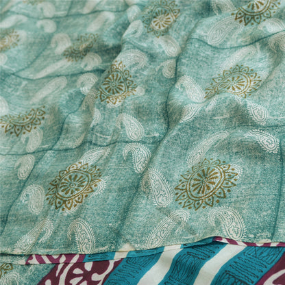 Sanskriti Vintage Sarees Indian Blue Pure Crepe Silk Printed Sari Craft Sustainable Fabric