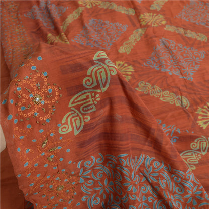 Sanskriti Vintage Sarees Orange 100% Ren Crepe Silke Trykt Sari Håndværk Bæredygtigt Stoff