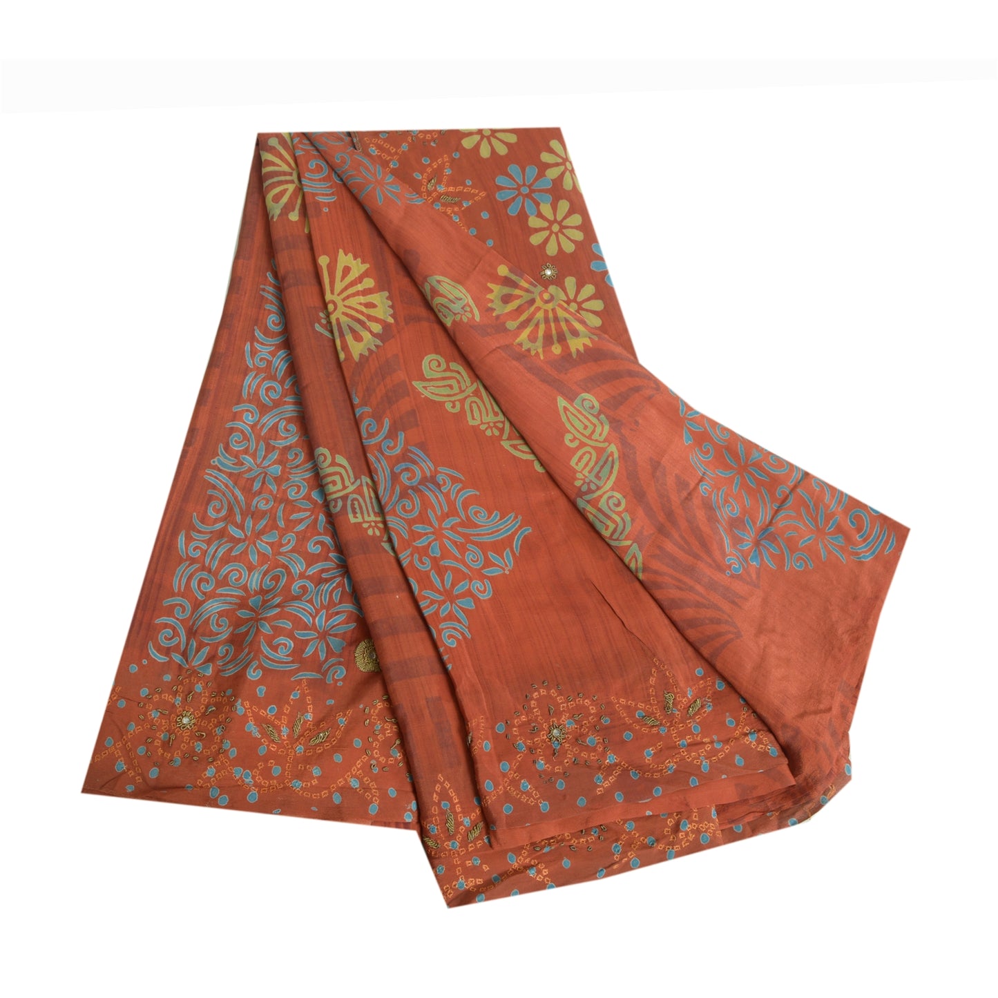 Sanskriti Vintage Sarees Orange 100% Ren Crepe Silke Trykt Sari Håndværk Bæredygtigt Stoff