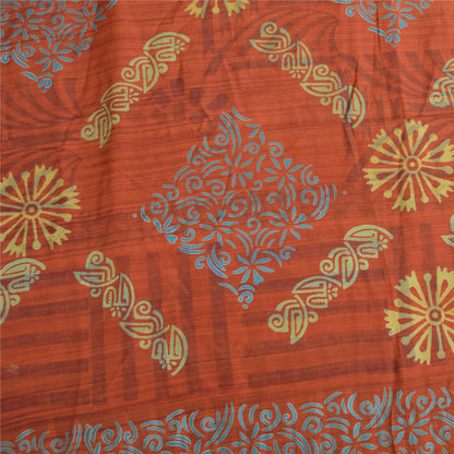 Sanskriti Vintage Sarees Orange 100% Ren Crepe Silke Trykt Sari Håndværk Bæredygtigt Stoff