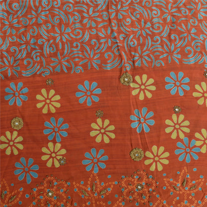 Sanskriti Vintage Sarees Orange 100% Ren Crepe Silke Trykt Sari Håndværk Bæredygtigt Stoff