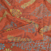 Sanskriti Vintage Sarees Orange 100% Ren Crepe Silke Trykt Sari Håndværk Bæredygtigt Stoff