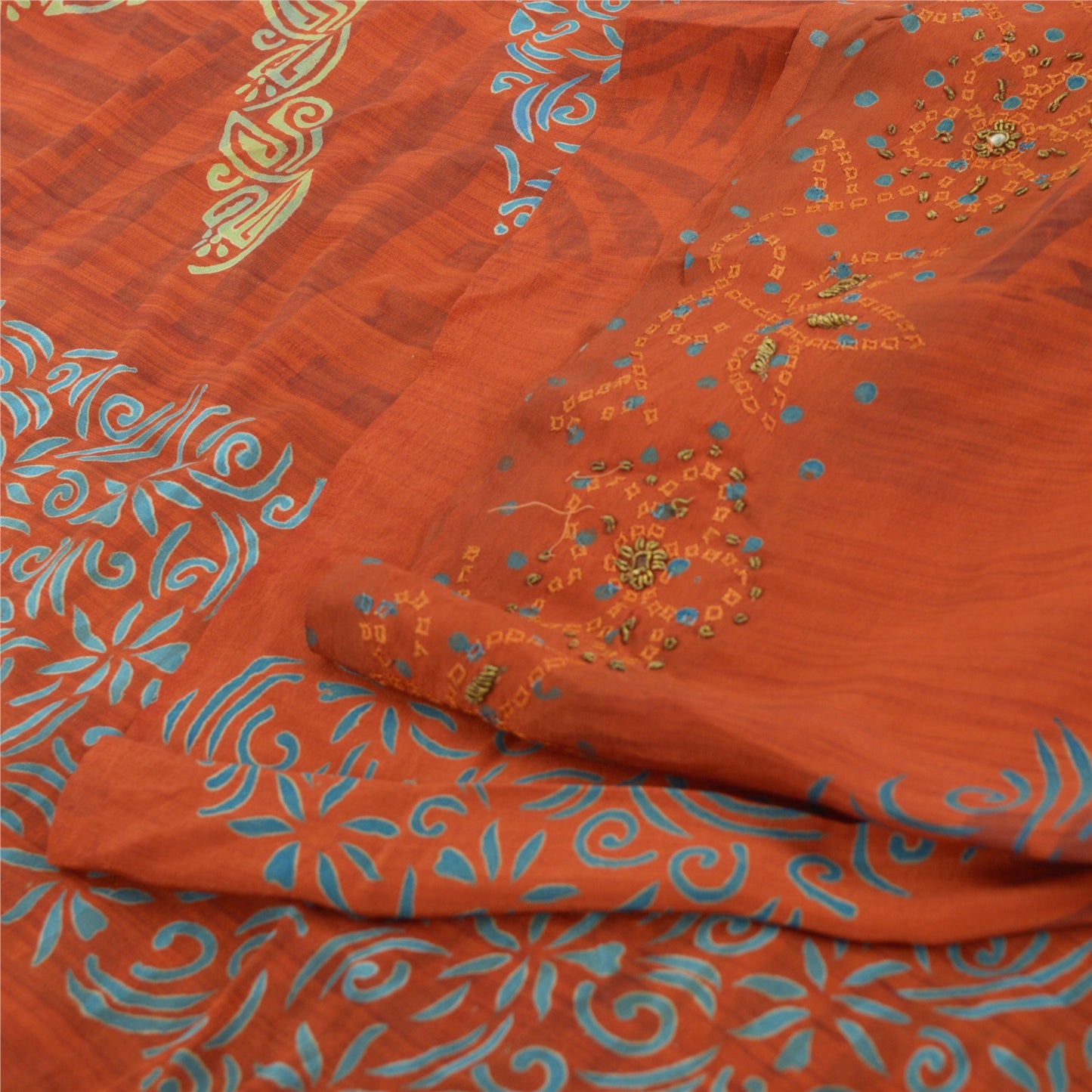 Sanskriti Vintage Sarees Orange 100% Ren Crepe Silke Trykt Sari Håndværk Bæredygtigt Stoff