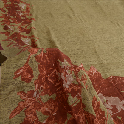 Sanskriti Vintage Sarees Olivengrøn/Rød Print Ren Crepe Silke Sari Håndværksmæssigt Bæredygtigt Stoff