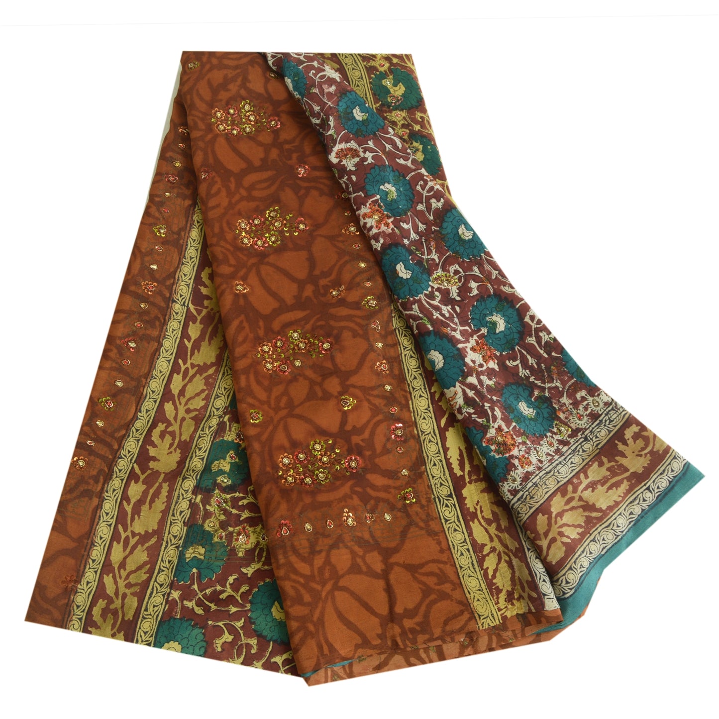 Sanskriti Vintage Sarees Multi Hand Beaded Pure Crepe Silk Printed Sari Sustainable Fabric