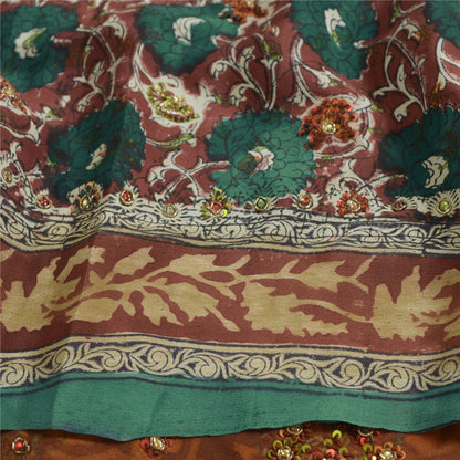 Sanskriti Vintage Sarees Multi Hand Beaded Pure Crepe Silk Printed Sari Sustainable Fabric