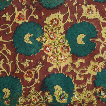 Sanskriti Vintage Sarees Multi Hand Beaded Pure Crepe Silk Printed Sari Sustainable Fabric