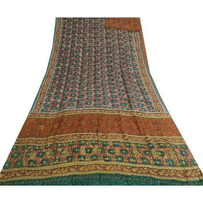 Sanskriti Vintage Sarees Multi Hand Beaded Pure Crepe Silk Printed Sari Sustainable Fabric