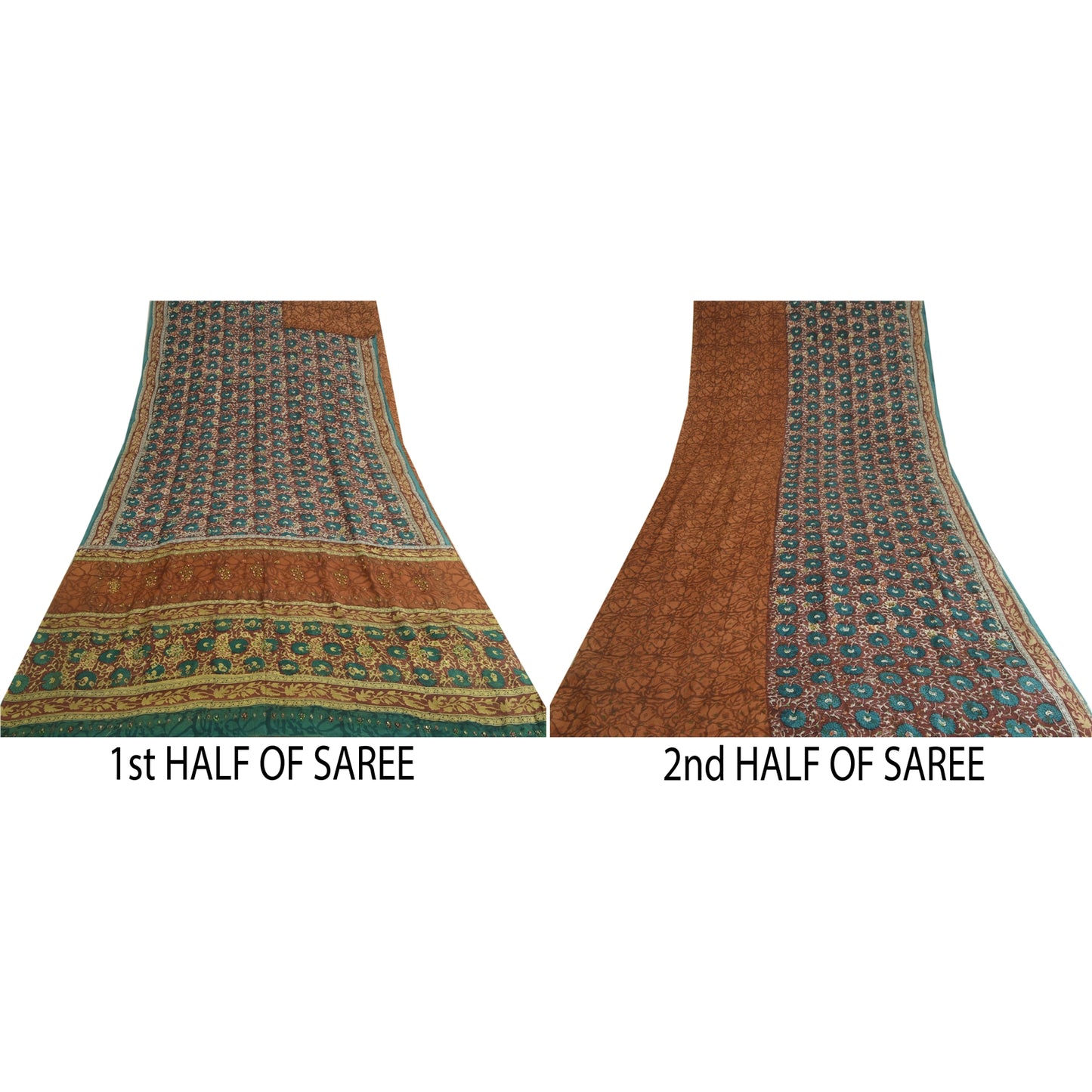 Sanskriti Vintage Sarees Multi Hand Beaded Pure Crepe Silk Printed Sari Sustainable Fabric