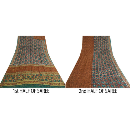 Sanskriti Vintage Sarees Multi Hand Beaded Pure Crepe Silk Printed Sari Sustainable Fabric