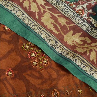 Sanskriti Vintage Sarees Multi Hand Beaded Pure Crepe Silk Printed Sari Sustainable Fabric