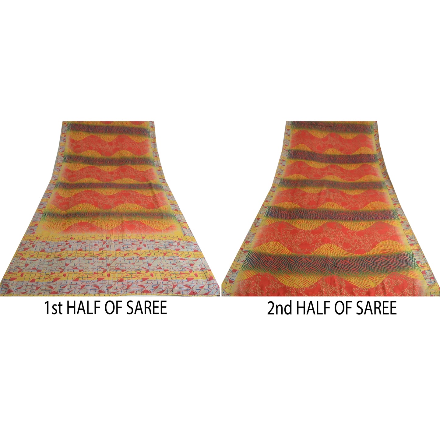 Sanskriti Vintage Sarees Multi 100% Pure Crepe Silk Printed Sari Craft Sustainable Fabric