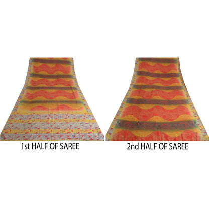 Sanskriti Vintage Sarees Multi 100% Pure Crepe Silk Printed Sari Craft Sustainable Fabric