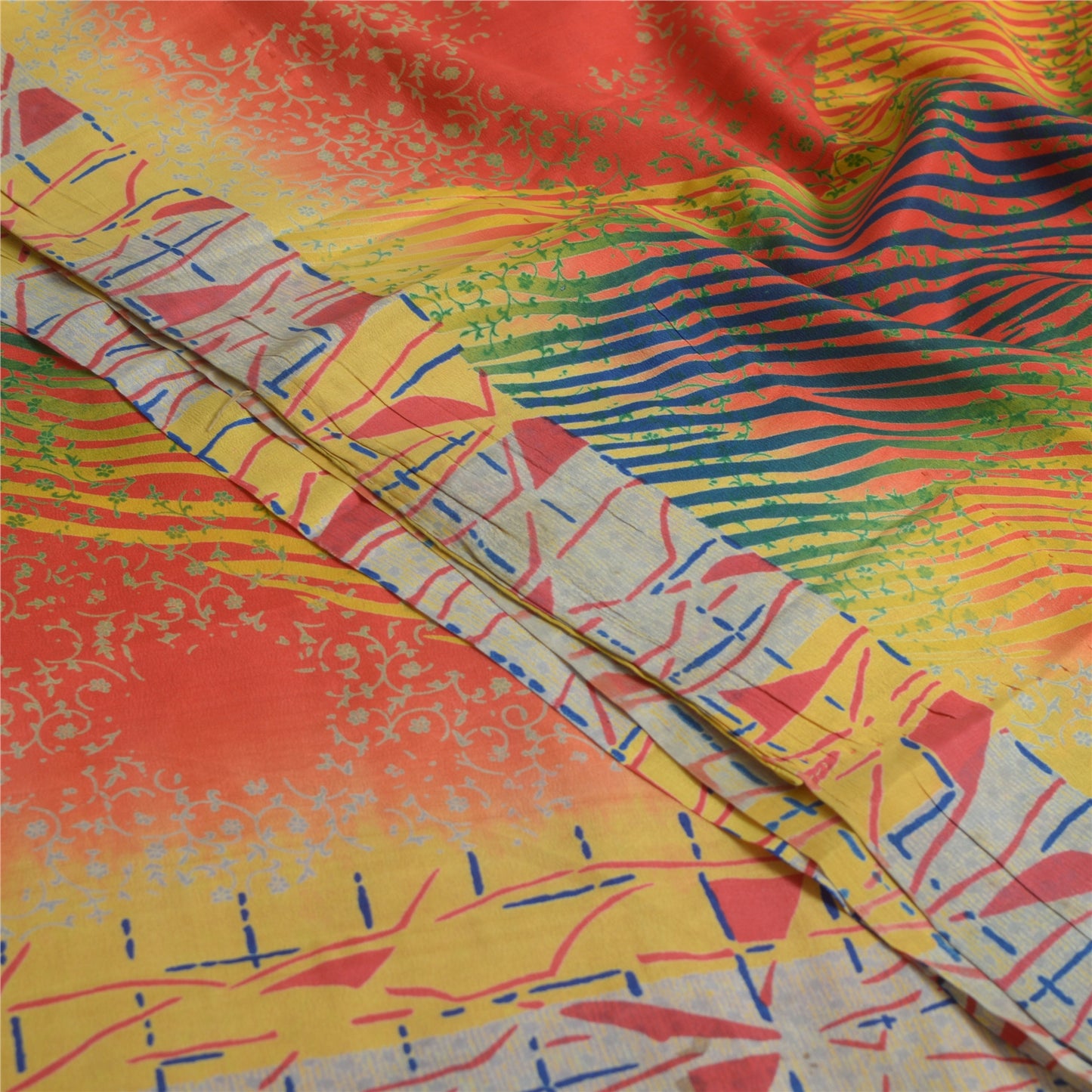 Sanskriti Vintage Sarees Multi 100% Pure Crepe Silk Printed Sari Craft Sustainable Fabric